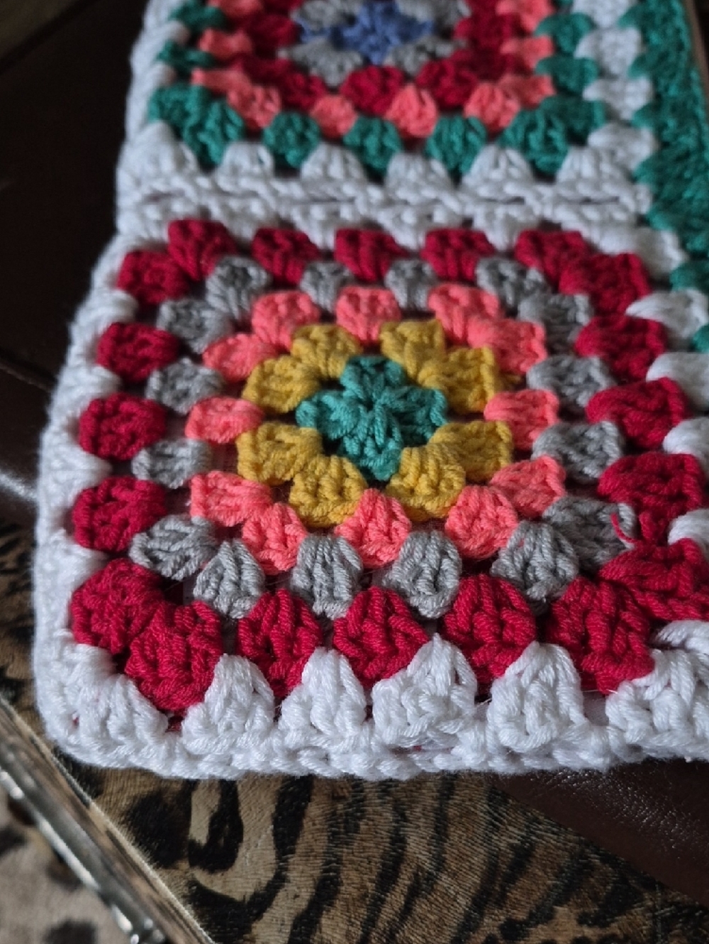 Handmade Crochet Colorful Granny Square Clutch — Fully Lined & Zip Top Closure - Picture 5 of 7